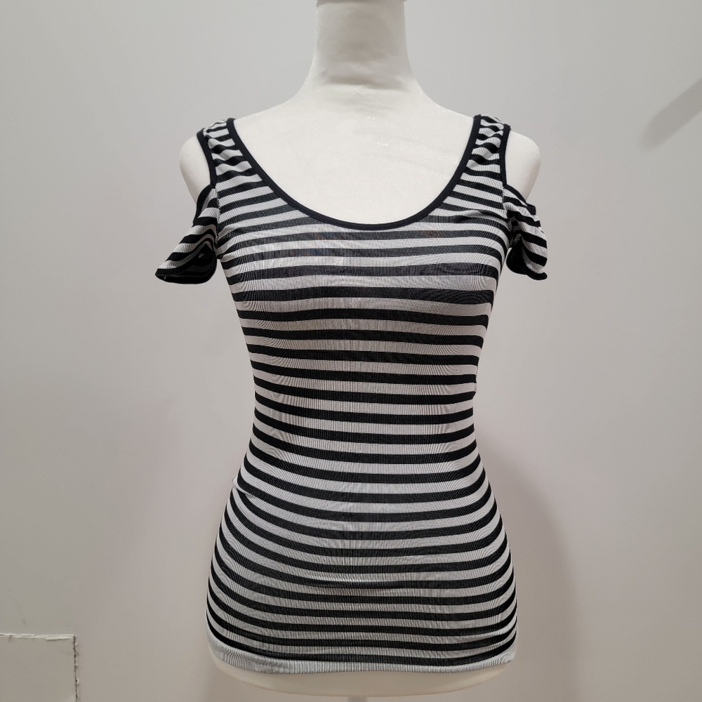 Bebe Cap Sleeve Fitted Shirt Black & Grey